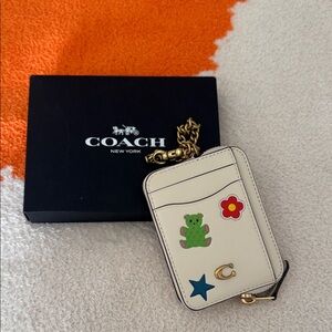 Coach Cream Card Holder with Fun Patches